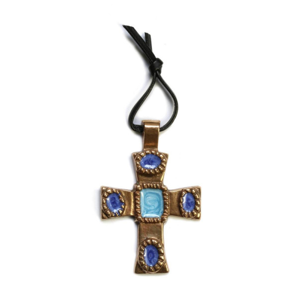 Petite Croix, Bronze émaillé bleu