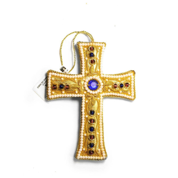 Croix Décoration or et bleu